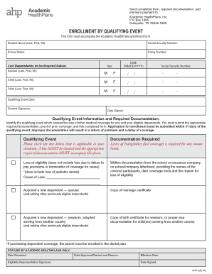 Academic HealthPlans Qualifying Event Enrollment Form