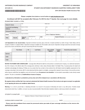 Student and Dependent Insurance Quarterly Enrollment Form