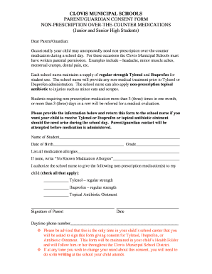Clovis Municipal Schools Medication Consent Form