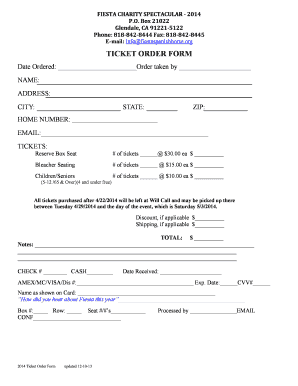 Fiesta Charity Spectacular Ticket Order Form