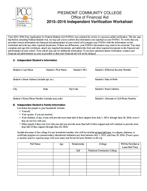 2015–2016 Independent Verification Worksheet