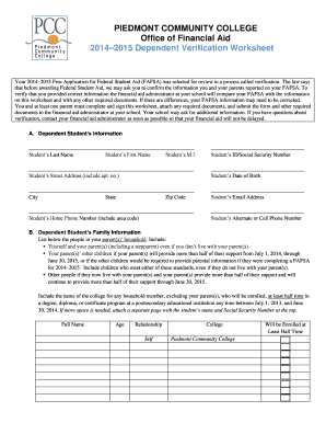 2014–2015 Dependent Verification Worksheet