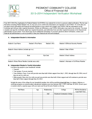 2013–2014 Independent Verification Worksheet