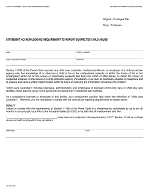 California Child Abuse Reporting Acknowledgment