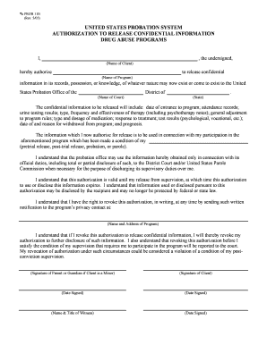 US Probation Authorization to Release Confidential Information