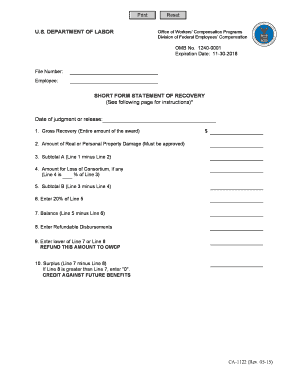 Short Form Statement of Recovery
