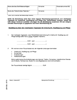 Bestätigung über den niedrigsten Tagessatz für Unterkunft, Verpflegung und Pflege
