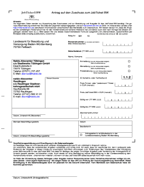 Antrag auf den Zuschuss zum JobTicket BW