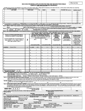 Household Application for Free and Reduced Price Meals