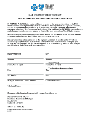 Practitioner Affiliation Agreement Signature Page