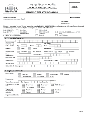 Bank of Bhutan Visa Credit Card Application Form