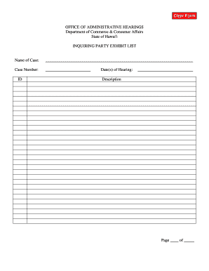 Hawaii Exhibit List Form