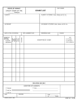 Hawaii Exhibit List Form