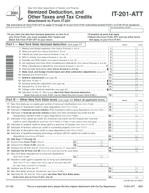 New York State Itemized Deduction and Tax Credits Form IT-201-ATT