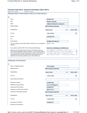 Common Data Set A: General Information