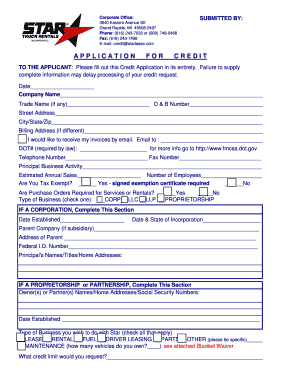 Credit Application for Star Truck Rentals