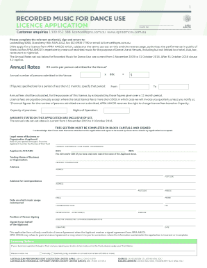 Recorded Music for Dance Use Licence Application