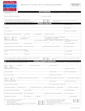Application for License, Permit and Miscellaneous Bonds