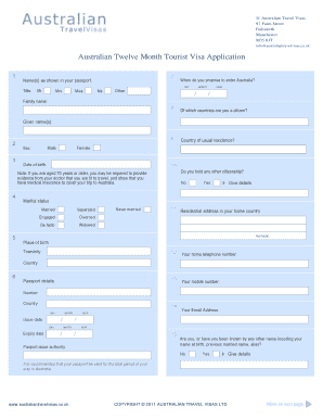 Australian Twelve Month Tourist Visa Application