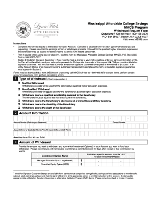 Mississippi Affordable College Savings Withdrawal Request Form