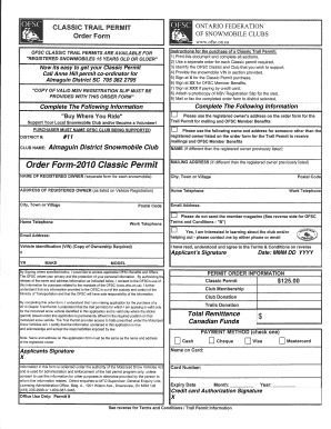 Classic Trail Permit Order Form