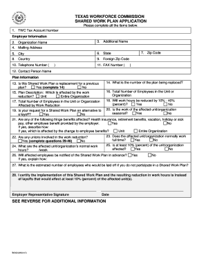 Texas Shared Work Plan Application
