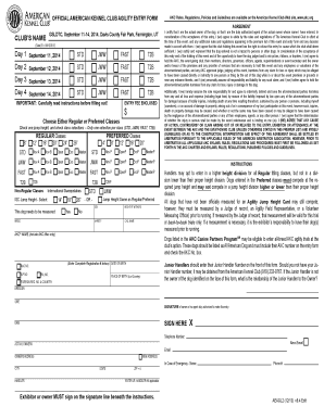American Kennel Club Agility Entry Form