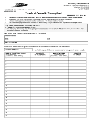 Transfer of Ownership Thoroughbred Form
