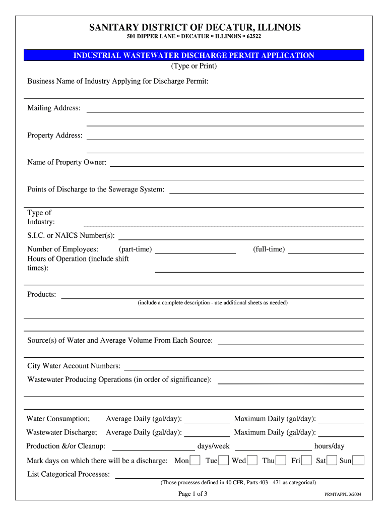 Fillable Online Industrial Wastewater Discharge bPermitb Application