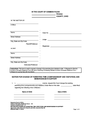 Motion for Change of Parenting Time