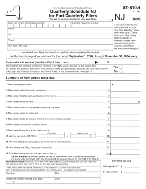 New York State Quarterly Schedule NJ for Part-Quarterly Filers