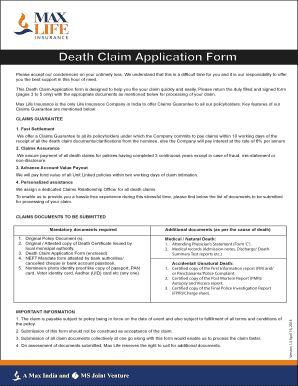 Max Life Death Claim Application Form