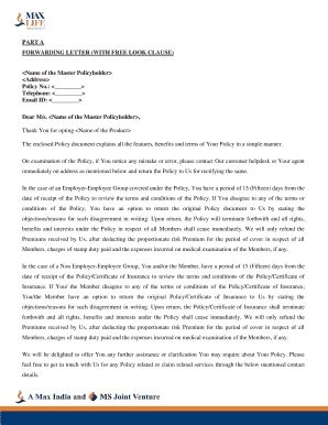 Forwarding Letter with Free Look Clause