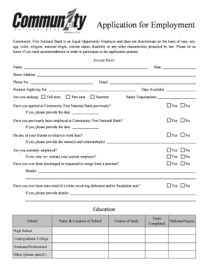 Community First National Bank Employment Application