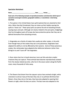 Speciation Worksheet