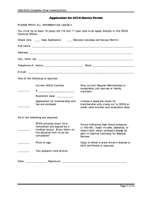 SCCA Novice Permit Application
