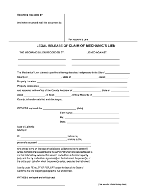 Legal Release of Claim of Mechanic's Lien
