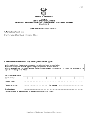 South Africa Internal Appeal Notice Form B