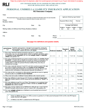 Personal Umbrella Liability Insurance Application