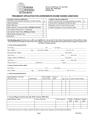 Preliminary Application for Low/Moderate Income Housing Assistance