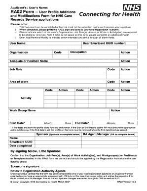 RA02 Form – User Profile Additions and Modifications