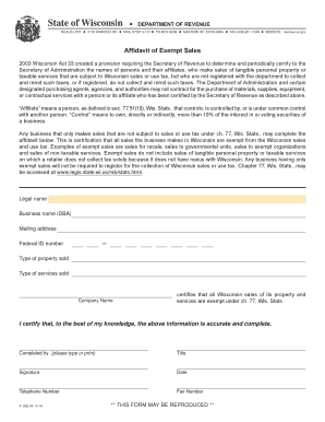 Wisconsin Affidavit of Exempt Sales