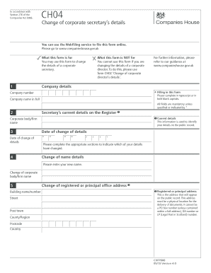 UK Change of Corporate Secretary Details Form