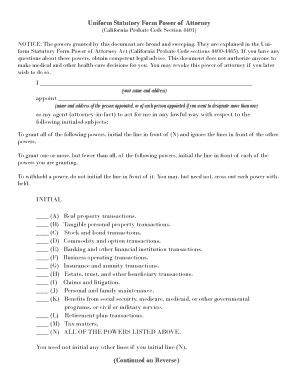 California Uniform Statutory Form Power of Attorney