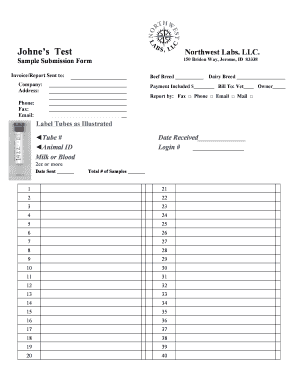 Johnes Test Sample Submission Form