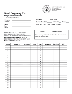 Blood Pregnancy Test Sample Submission Form