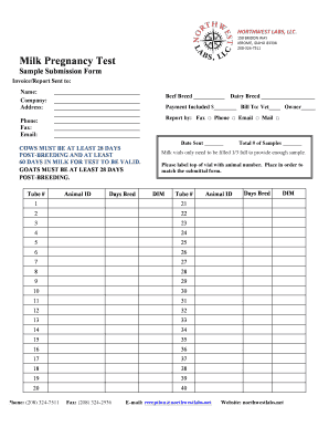 Milk Pregnancy Test Sample Submission Form