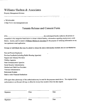 Tenants Release and Consent Form