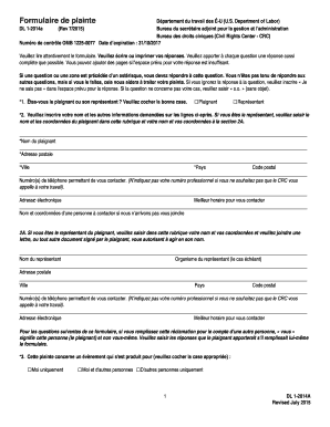 Formulaire de plainte Département du travail des É-U