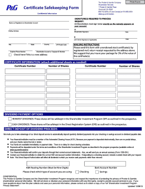 Procter & Gamble Shareholder Certificate Safekeeping Form